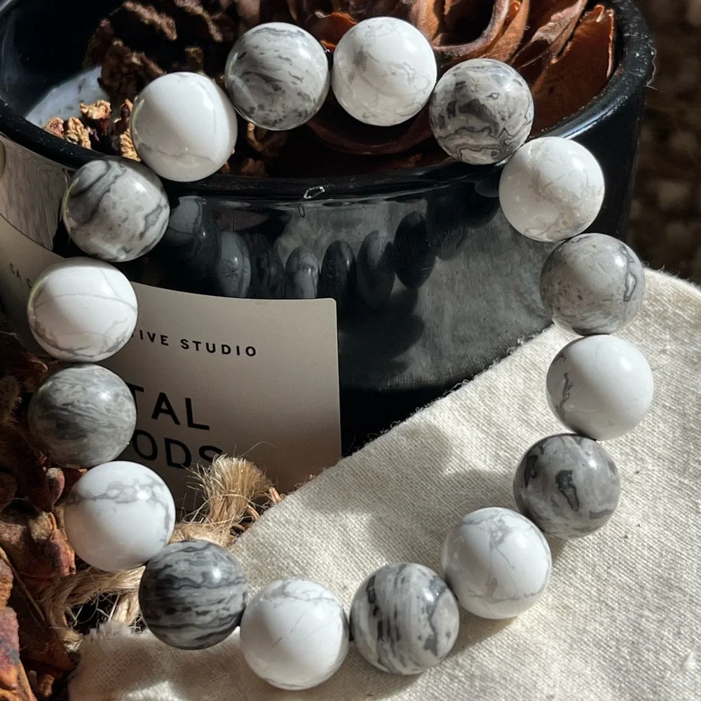 12mm Howlite‎ Picasso Jasper Bracelet